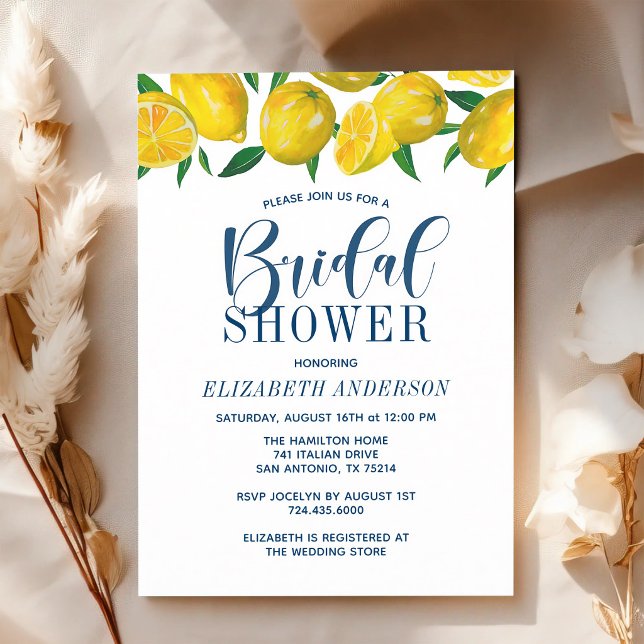 Blue Italian Tile Lemon Bridal Shower Invitation (Creator Uploaded)