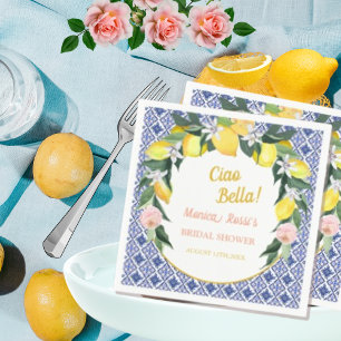 Blue Italian Tiles Lemons Ciao Bella Bridal Shower Napkin