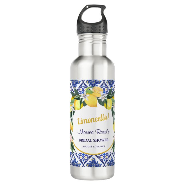 Blue Italian Tiles Limoncello Bridal Shower Gift  710 Ml Water Bottle (Front)