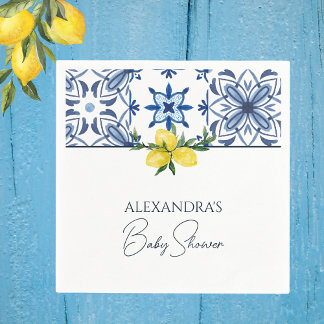 Blue Italian Yellow Lemon Baby Shower Napkin