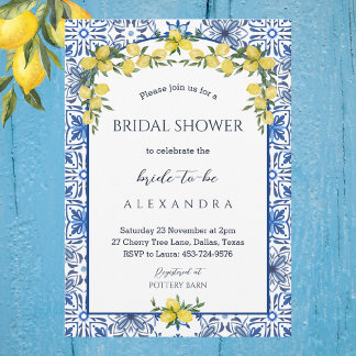 Blue Italian Yellow Lemon Bridal Shower Invitation