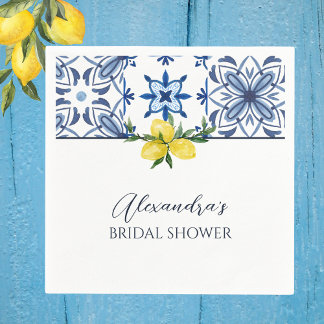 Blue Italian Yellow Lemon Bridal Shower Napkin