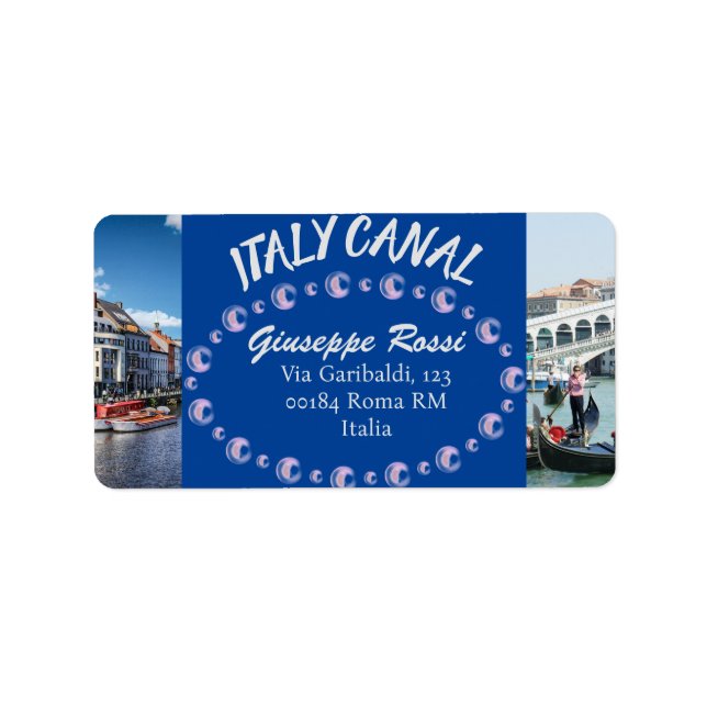 Blue Italy Canal Venice Rome Return Address Label (Front)