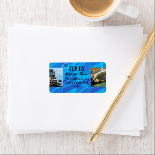 Blue Italy Trendy Modern Nature Rome Address Label