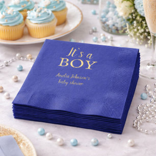 Blue It's a Boy Baby Shower Baby Gender Reveal Foil Napkins