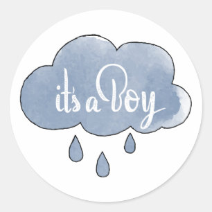 Blue Its a Boy Calligraphy It’s a Boy Art Classic Round Sticker