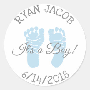 Blue Its a Boy Footprints Baby Shower Stickers
