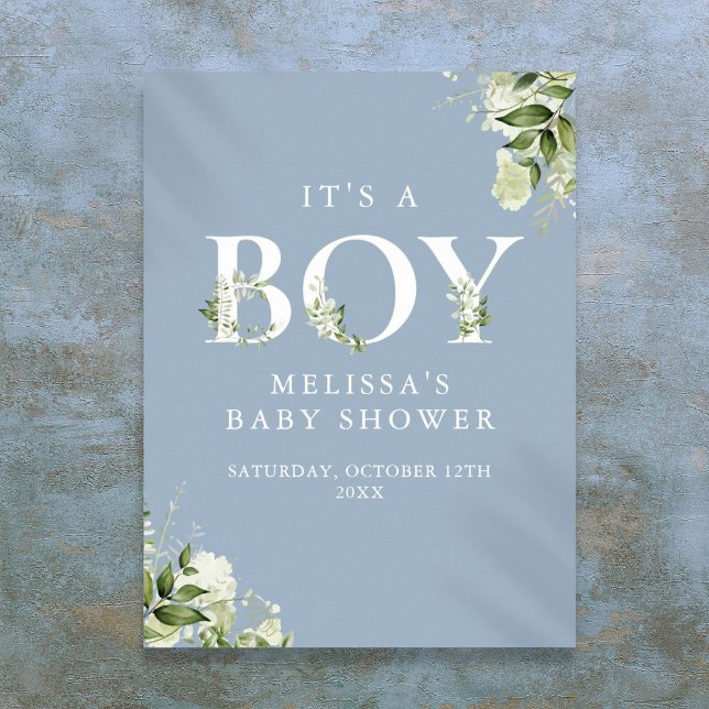 Blue Its A Boy Greenery Baby Shower Sign (Blue Its A Boy Greenery Baby Shower Sign)