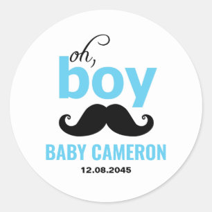 Blue It's a Boy Moustache Baby Shower Sticker