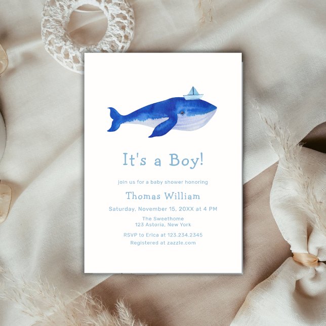 Blue It's A Boy Under The Sea Whale Baby Shower   Invitation (Creator Uploaded)