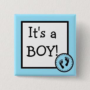 Blue It's A Boy With Baby Footprints 15 Cm Square Badge