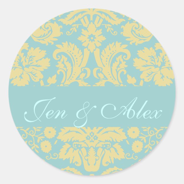 Blue Ivory Bride Groom Damask Wedding Seal (Front)