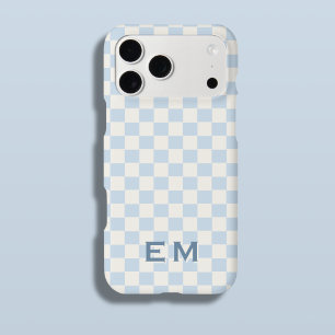 Blue Ivory Coastal Checkerboard Checker Initial