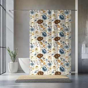 Blue Ivory Floral Dusty Blue Wedding Gift Curtain
