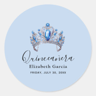 Blue & Ivory Floral Quinceañera Classic Round Sticker