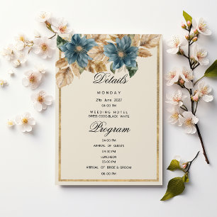 Blue ivory gold fall spring floral Details Program Invitation