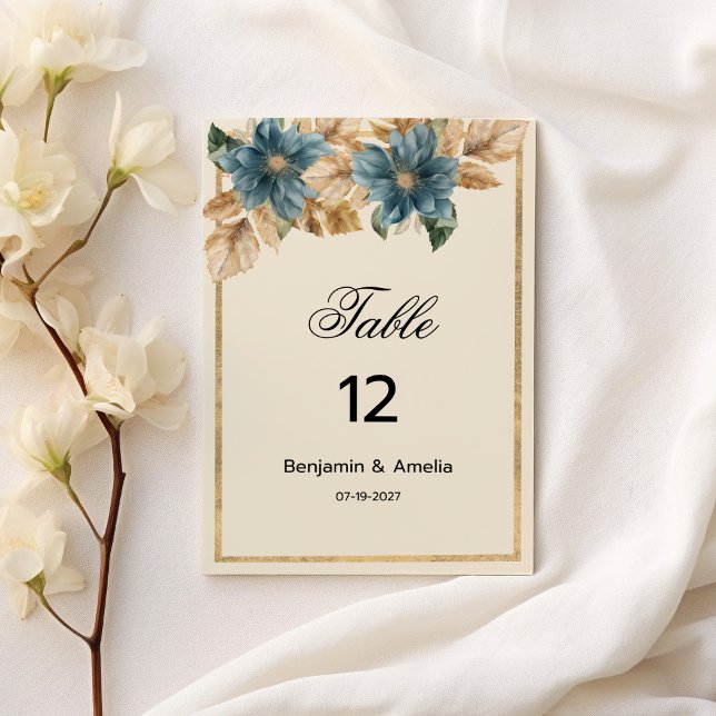 Blue ivory gold fall spring floral Table Numbers  (Blue ivory gold fall spring floral Table Numbers)