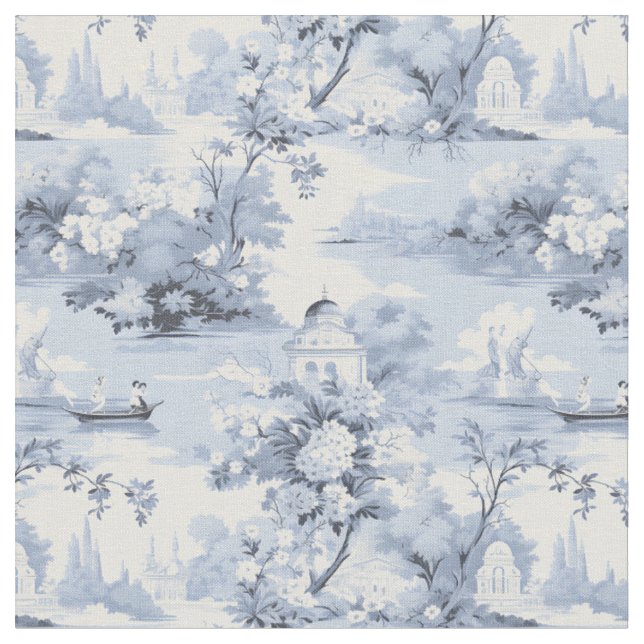 Blue & Ivory Landscape Fabric (Close Up)