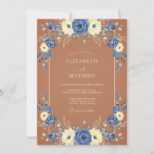 Blue Ivory Romantic Floral Wedding Invitation