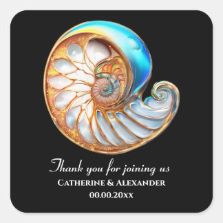 Blue Ivory Shell Coastal Wedding Thank You Square Sticker