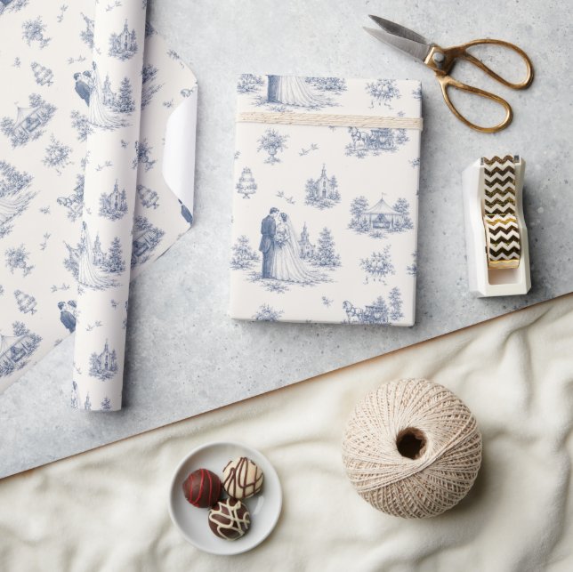 Blue Ivory Toile Wedding Style Gift  Wrapping Paper (Crafts)
