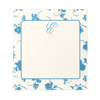 Blue Ivory Vintage Elegant Monogram Notepad