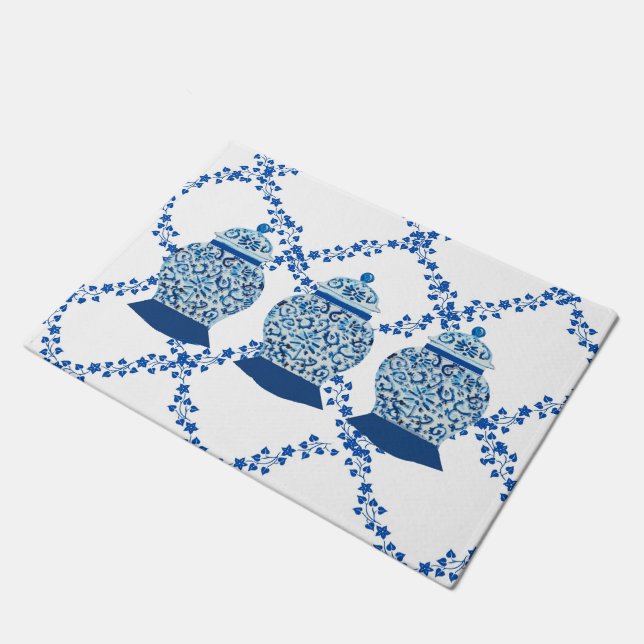 Blue Ivy Ginger Jar Jars Throw Pillow Doormat (Angled)