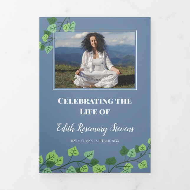 Blue  & Ivy Photo Funeral Tri-Fold Programme (Cover)