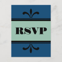 Blue/Jade Fancy Art Deco RSVP Postcard