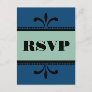 Blue/Jade Fancy Art Deco RSVP Postcard