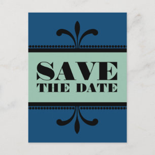 Blue/Jade Fancy Art Deco Save the Date Postcard