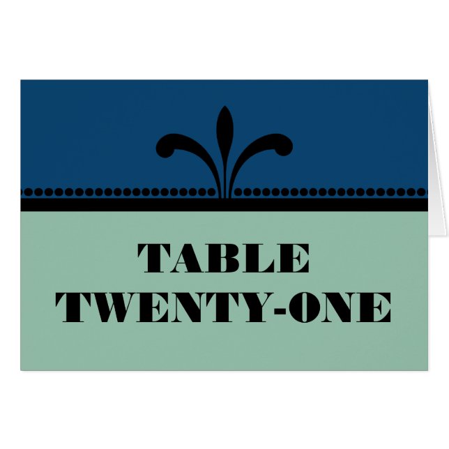 Blue/Jade Fancy Art Deco Table Number Card (Front Horizontal)