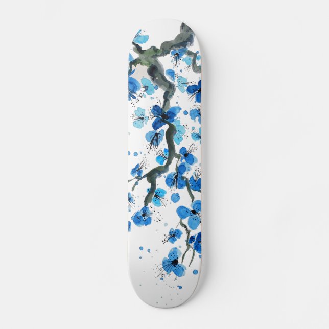 Blue Japanese Blossoms Skateboard (Front)