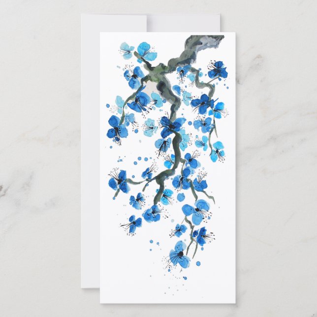 Blue Japanese Blossoms Stationery Card (Front)