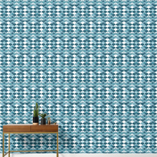 Blue Japanese Fan Print Pattern Wallpaper