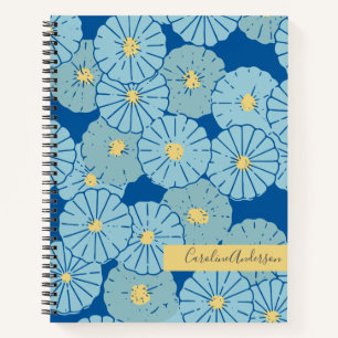 Blue Japanese Floral Illustration Personalised Notebook