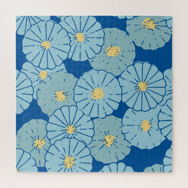 Blue Japanese Floral Pattern Illustration Jigsaw Puzzle (Vertical)