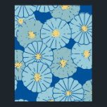 Blue Japanese Floral Pattern Illustration Poster<br><div class="desc">A pretty illustration of Japanese flowers in a colourful blue and yellow palette.</div>