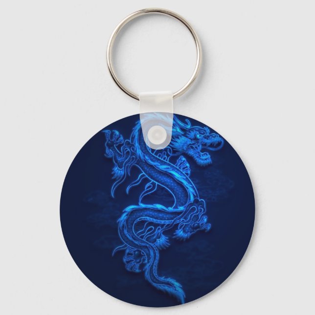 BLUE JAPANESE NEON DRAGON KEY RING (Front)
