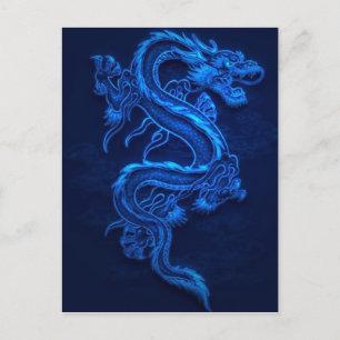 BLUE JAPANESE NEON DRAGON POSTCARD