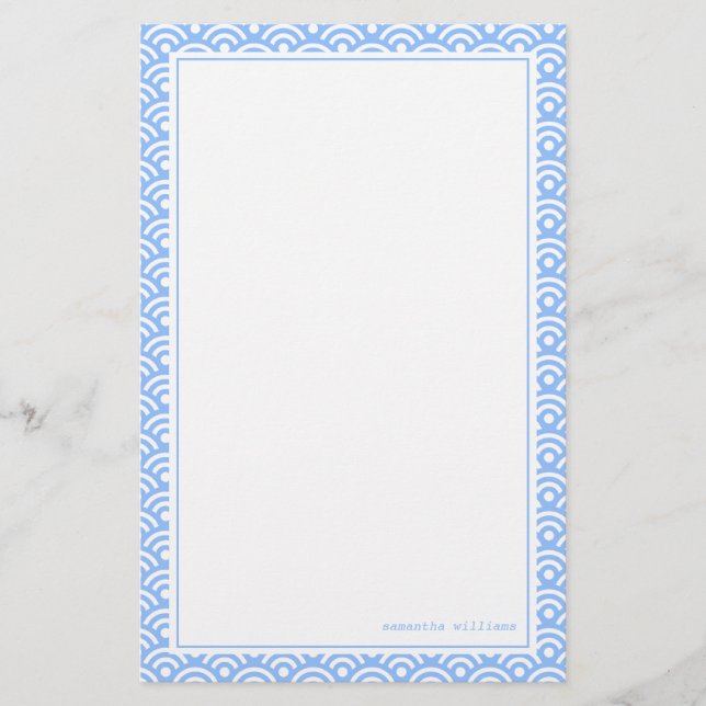 Blue Japanese Seigaiha Pattern Stationery (Front)