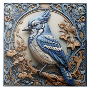Blue Jay - Art Nouveau Ceramic Tile