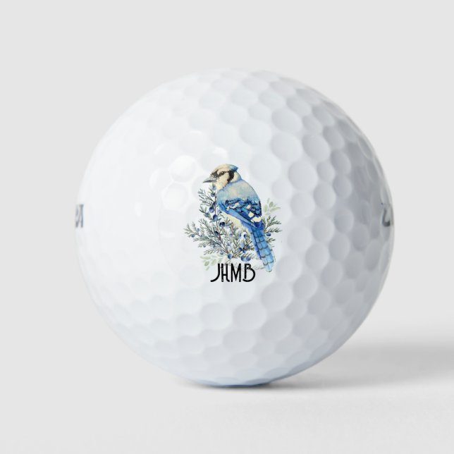 Blue Jay Bird Animal Monogram Art Golf Balls (Front)