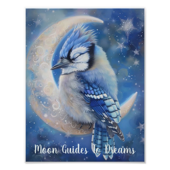 Blue Jay bird baby sleeping on Moon Photo Print (Front)