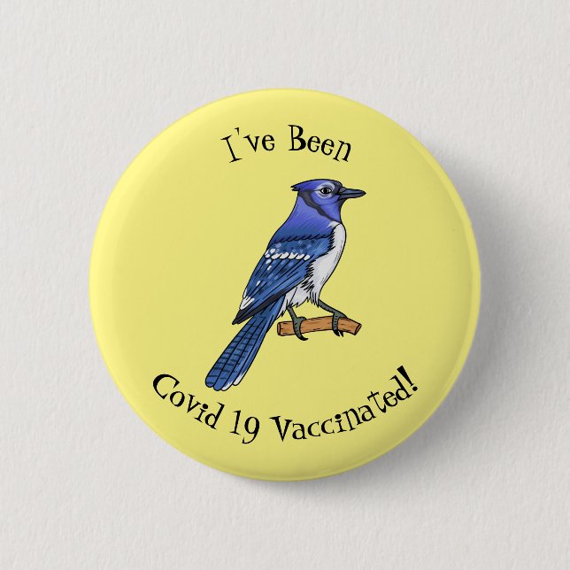 Blue jay bird cartoon illustration  6 cm round badge (Front)