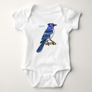 Blue jay bird cartoon illustration baby bodysuit