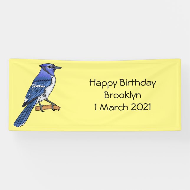 Blue jay bird cartoon illustration  banner (Horizontal)