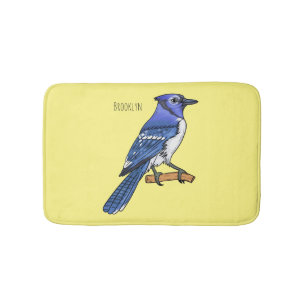 Blue jay bird cartoon illustration bath mat