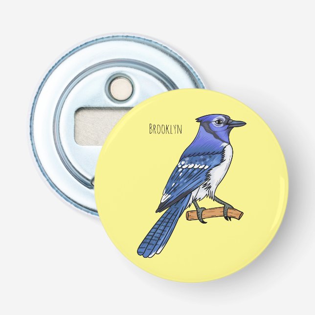 Blue jay bird cartoon illustration bottle opener (Front)