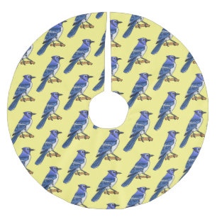 Blue jay bird cartoon illustration  brushed polyester tree skirt